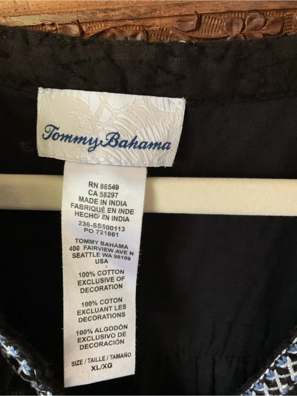 Tommy Bahama Black Mini Dress with Blue Embroidered Trim - Picture 3 of 6